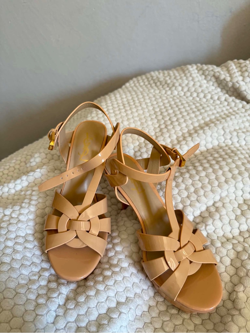 YSL yves saint laurent tribute leather strap flat form sandals